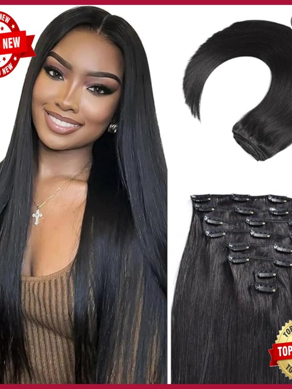 24 Inch Real Human Hair Clip-In Extensions, 120g 8pc Set, Invisible Seamless